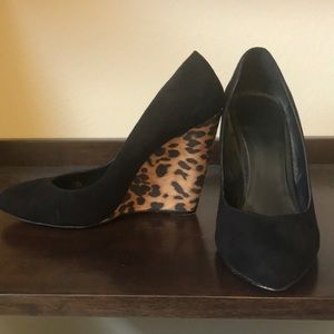 Black Cheetah Wedge Heels